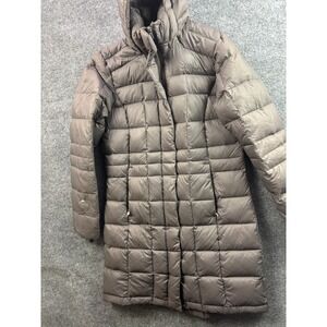 Columbia Puffer Parka Women Size M Brown Omni-Heat Hooded Long Jacket 5848-18